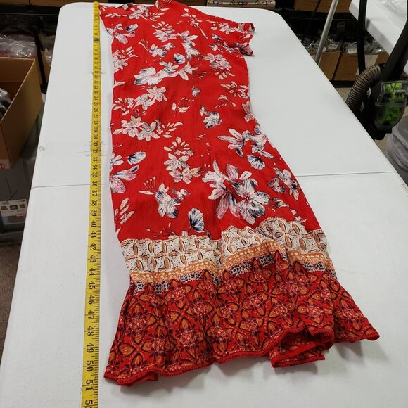 Woman Within Woven Maxi Boho Tropical Dress Size 2X Red Vacation Travel Island - Picture 12 of 14